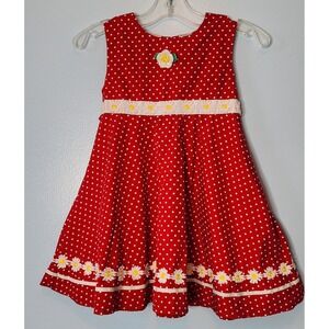 Blueberi Boulevard Polka Dot Daisy Dress Toddler Girls 4 Red Sleeveless EXC